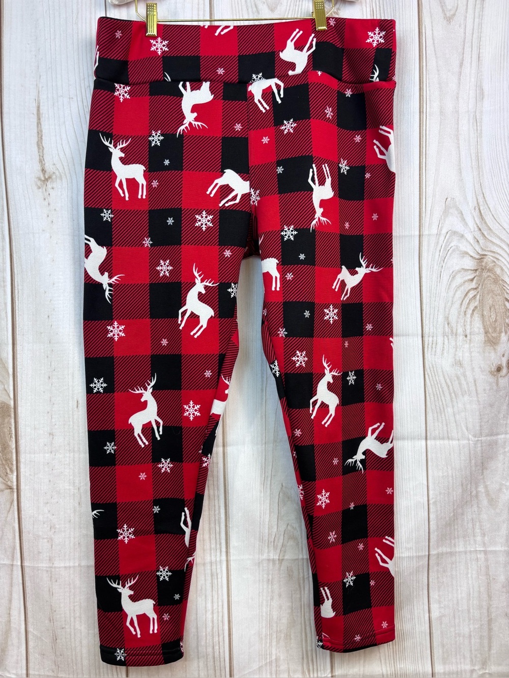 NoBo Leggings Fleece Lined Holiday Reindeer Comfort Buffalo Plaid Red Black 3XL